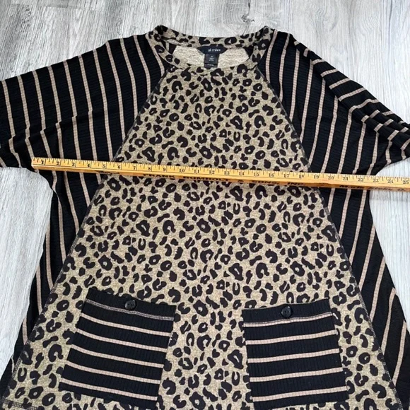 Ali Miles Tunic Shirt Womens M leopard Print Striped Ribbed Raglan Sleeve Pocket - Picture 6 of 9